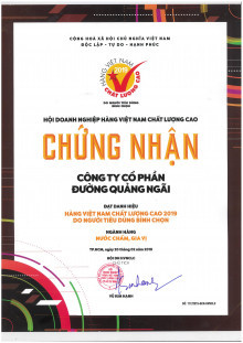 Chứng nhận đạt danh hiệu hàng Việt Nam chất lượng cao 2019 do người dùng bình chọn