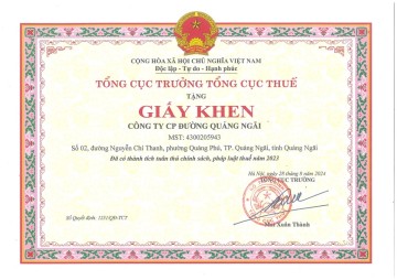 QNS vinh dự được Tổng Cục trưởng Tổng Cục Thuế tặng Giấy khen vì những thành tích xuất sắc trong việc tuân thủ chính sách và pháp luật thuế năm 2023.