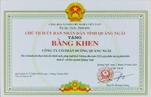 Bằng khen của Chủ tịch UBND tỉnh Quảng Ngãi về việc thực hiện tốt chính sách, pháp luật Thuế 8 tháng năm 2024