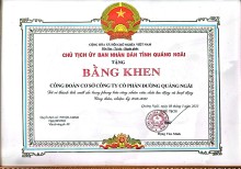 Bằng khen của UBND tỉnh - Đã có thành tích xuất sắc trong phong trào CNVCLĐ và hoạt động công đoàn NK 2018-2023