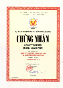 Chứng nhận Hàng Việt Nam chất lượng cao do người tiêu dùng bình chọn.