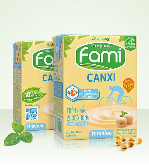 Sữa đậu nành Fami Canxi ít đường hộp 200ml