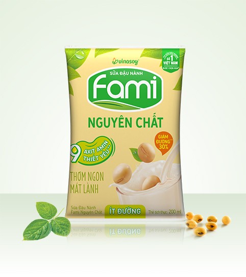 Sữa đậu nành Fami nguyên chất ít đường bịch 200ml