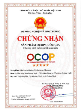 Chứng nhận đạt chuẩn OCOP 5 sao - Mạch nha Quảng Ngãi