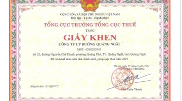 QNS vinh dự được Tổng Cục trưởng Tổng Cục Thuế tặng Giấy khen vì những thành tích xuất sắc trong việc tuân thủ chính sách và pháp luật thuế năm 2023.