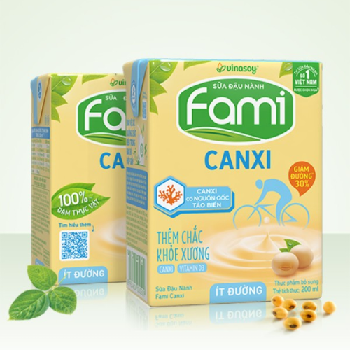 Sữa đậu nành Fami Canxi ít đường hộp 200ml