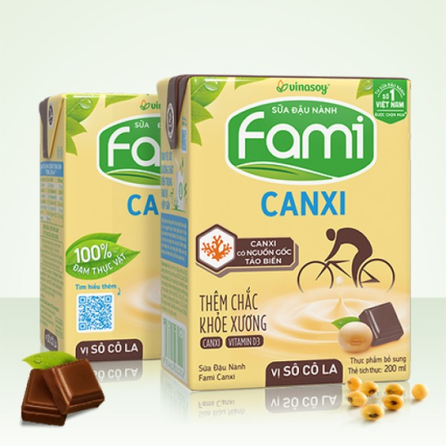 Sữa đậu nành Fami Canxi vị sô cô la hộp 200ml