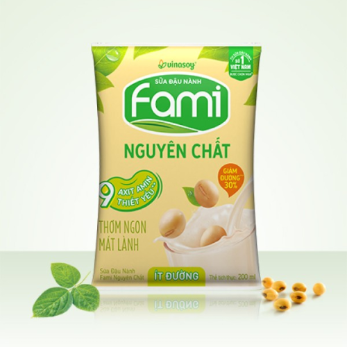 Sữa đậu nành Fami nguyên chất ít đường bịch 200ml