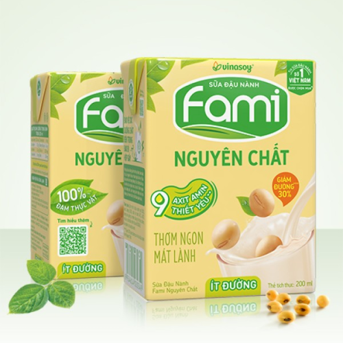 Sữa đậu nành Fami nguyên chất ít đường hộp 200ml