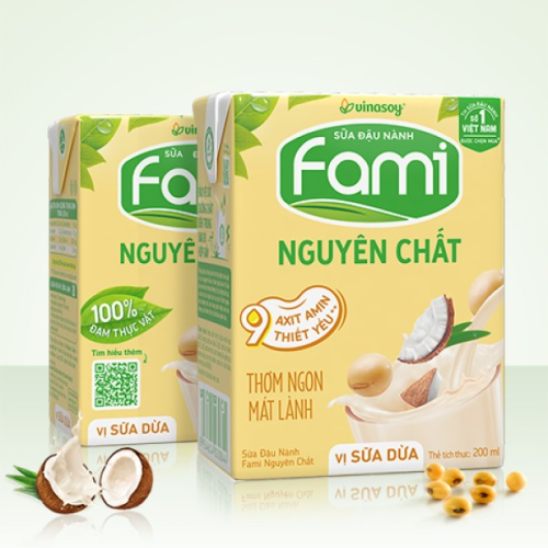 Sữa đậu nành Fami nguyên chất sữa dừa hộp 200ml